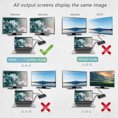 8K@60Hz HDMI Splitter 1 in 2 Out, 1x2 HDMI 2.1 Splitter Support 4K@120Hz, 1080P@240Hz VRR HDCP2.3 HDR HDR10 48Gbps EDID Dolby Atmos 7.1ch - size: 1x2