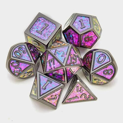 Metal dice Set D&D, 7piece Polyhedron DND D20 D12 D10 D8 D6 D4 dice Set, Suitable for Dungeons and Dragons RPG Game DND dice Set (Purple+Black) - color: Sxf-purple+black