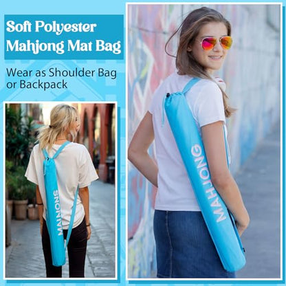 35 Inch Long Mahjong Mat Bag Waterproof Mahjong Mat Storage Carrying Bag Double Strapped Polyester Drawstring Lightweight Holder for Board Games Storage-mat Not Included(Blue) - color: Blue