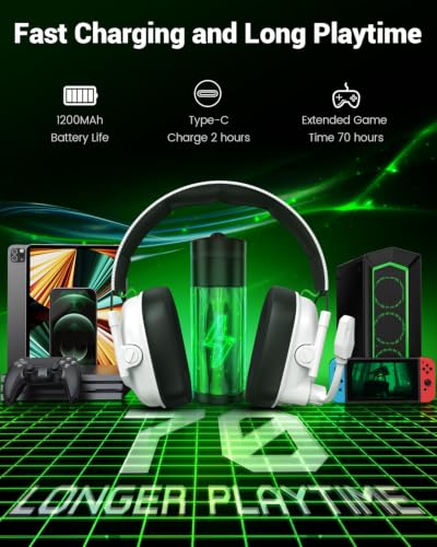 Krysenix Wireless Gaming Headset for PS5 & PC, 50mm Titanium Drivers, Low-Latency 2.4GHz & Bluetooth, Adjustable Noise-Cancelling Mic, Foldable RGB Over-Ear Headphones – White - color: White