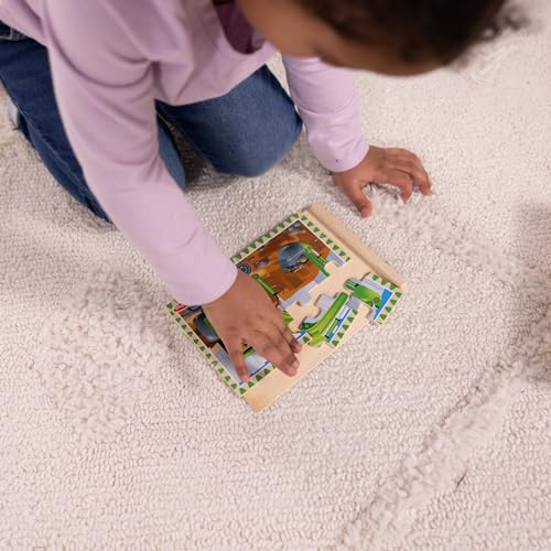 Melissa & Doug 4‑in‑1 Wooden Construction Vehicles Jigsaw Puzzle Set, 48 Pieces with Storage Box, Toddler Puzzle Toy for Kids Ages 3+ - FSC Certified - style: Construction