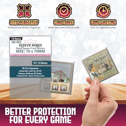 Sleeve Kings Standard Card Sleeves – 110 Count, Clear 60 Micron Thickness, Medium Square Size (70 x 70 mm), Compatible with Power Grid & More – SKU: SKS-8812 - size: 70 x 70 mm, style: Small Square