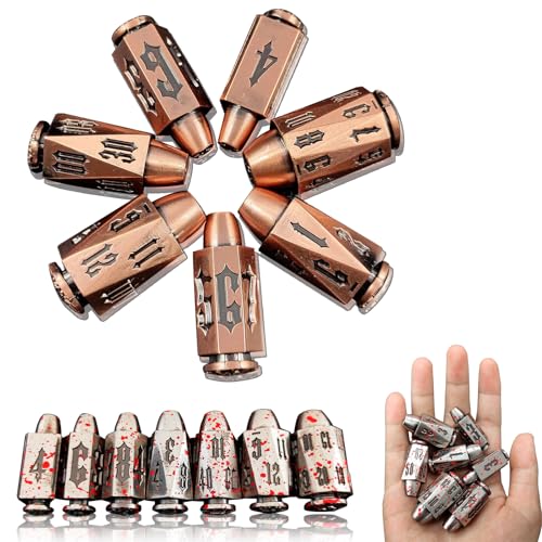 2025 Metal Polyhedral Bullet for DND Dice Set, 7Pcs Metallic D&D Dice with Gift Case for Dungeons and Dragon Game, RPG Role Playing Table Game Gifts (Bronze) - color: Bronze