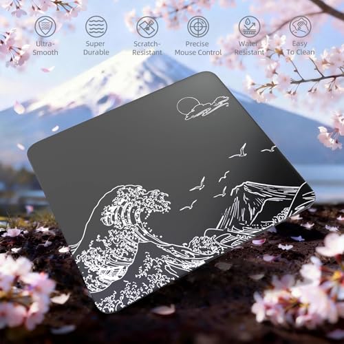 Attack Shark CM05 Contour Glass Gaming Mousepad,Nano-Micro-Etched Texture,Smooth Glass Surface,High Accuracy,Fast-Moving,Anti-Scratch, PU Leather Super Non-Slip Base,Large Size(17.7×15.7"),Black waves - color: Black waves, size: 17.7L x 15.7W inches