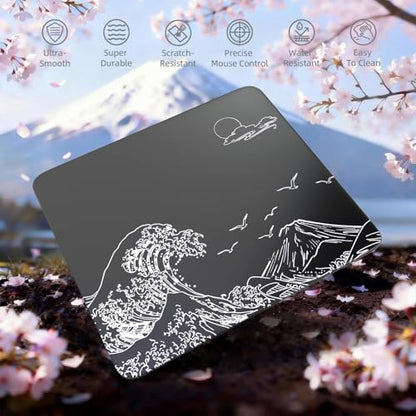 Attack Shark CM05 Contour Glass Gaming Mousepad,Nano-Micro-Etched Texture,Smooth Glass Surface,High Accuracy,Fast-Moving,Anti-Scratch, PU Leather Super Non-Slip Base,Large Size(17.7×15.7"),Black waves - color: Black waves, size: 17.7L x 15.7W inches