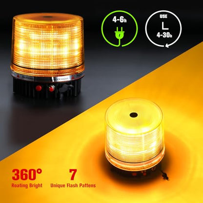 LED Remote Control Wireless Battery Beacon Amber Light | Magnetic Rechargeable Rotating Strobe Flashing Emergency Rooftop Warning Hazard Safety Lights for Trucks, Plow Vehicles