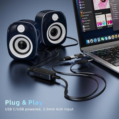 USB Speakers,Computer Speakers for Desktop PC,Desktop Gaming Speakers,Small Computer Speakers USB Powered 3.5mm Aux Speaker for PC,Laptop,Tablet,Monitor,Phone, Blue