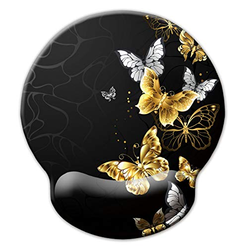 Memory Foam Wrist Support Mouse Pad Comfortable Padded Wrist Mousepads 9in X10in Desktop Notebook Mouse Mat (Silver Golden Butterfly Foam) - color: Silver Golden Butterfly foam