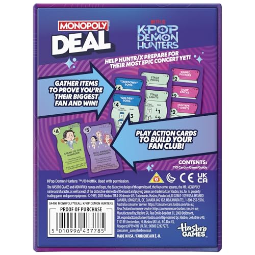 Monopoly Deal: Kpop Demon Hunters Card Game | Family Games for Kids, Tweens, Teens, and Adults | 2-5 Players | 15 mins. | Easter Gifts for Boys and Girls, Ages 8+