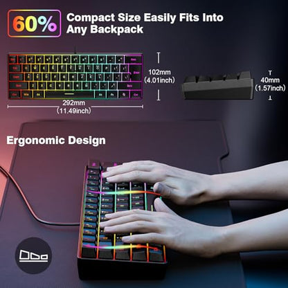 Snpurdiri 60% Wired Gaming Keyboard, 61 Keys RGB (Black) | Backlit Ultra-Compact Mini Gaming Keyboard for PC/Mac Gamer, Typist, Travel, Easy to Carry on Business Trip - color: Black