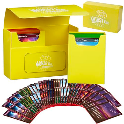 Monster Protectors Magnetic Double Deck Box- Yellow, Holds 150 TCG Cards, Self-Locking Closure- Compatible with Pokémon, MTG Magic: The Gathering, & Yu-Gi-Oh | Fits Standard & Small Size Trading Cards - color: Yellow
