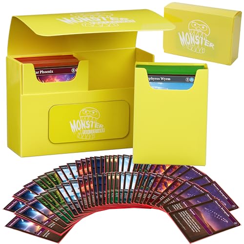 Monster Protectors Magnetic Double Deck Box- Yellow, Holds 150 TCG Cards, Self-Locking Closure- Compatible with Pokémon, MTG Magic: The Gathering, & Yu-Gi-Oh | Fits Standard & Small Size Trading Cards - color: Yellow