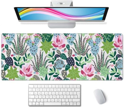 Extensive Gaming Mouse Mat - Succulents & Cacti Design, 31.5 x 11.8 - Non-Slip Base & Stitched Edge - color: Succulents and Cactuses