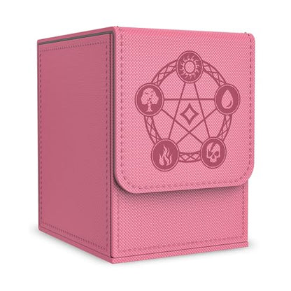 Card Deck Box with 2 Dividers, MTG Commander Deck Box Holds 100+ Double-Sleeved Cards, Leather Magnetic Deck Case Compatible with Magic TCG CCG Cards, Pink - color: 2. Pink, size: 100 Double-sleeved Cards Vertical