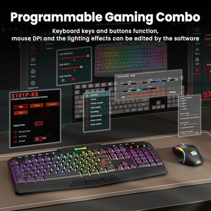 Redragon S101M-KS Gaming Keyboard and Mouse Wireless with Tri-Mode, RGB Keyboard and 4800 DPI Gaming Mouse, 10 Independent Multimedia Keys for Wins, PC, Computer, Wireless S101 Ideal for Gamer - color: Black-New