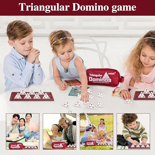 Smilejoy Triangle Domino,Triangular Domino Tiles with Brass Spinners Tabletop Game for Kids Ages 7 and Up, 56 Tiles, Classical Board Game, mathing Skill Trainning (2-4 Players)