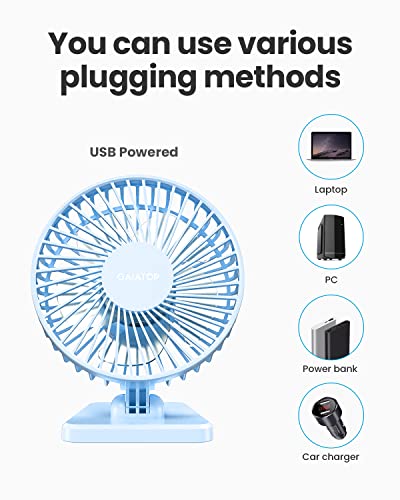 Gaiatop USB Desk Fan, Small But Powerful, Personal Portable Quiet 3 Speeds, Adjustable Mini Table Desktop fan for Cooling Home Office Car Summer Travel Gifts Light blue - color: Light blue