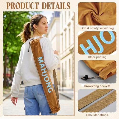 35 Inch Long Velvet Mahjong Mat Bag Cute Double Strapped Drawstring Mahjong Mat Holder Lightweight Carrying Bag for Board Games Outdoor Travel Storage-Mat Not Include(Brown,1 Pc) - color: Brown