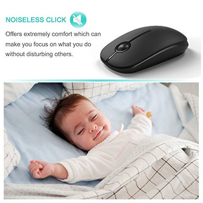 VssoPlor Wireless Mouse, 2.4G Slim Portable Computer Laptop Mouse with Nano Receiver Quiet Silent Optical Mice for Notebook, PC, Laptop, Computer-Black - color: Black