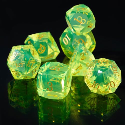 Resin DND Dice Set, 7 Pieces Handmade Sharp Edge Polyhedral Dice for Role Playing Game, Dice Accessory for D&D RPG Players and Starters d4 d6 d8 d10 d12 d20 with Gift Box (Yellow) - color: Yellow