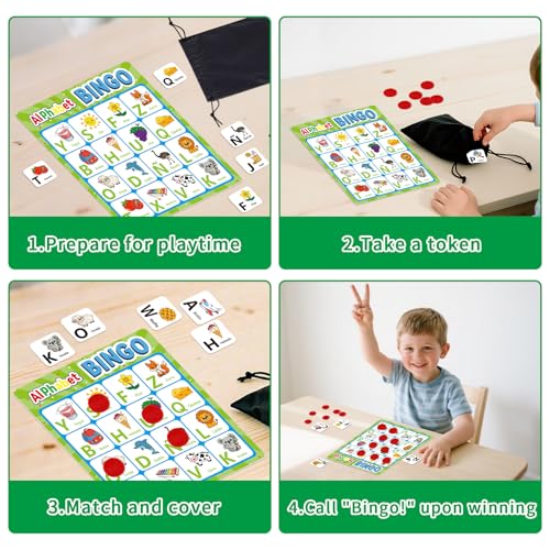 Spanish Alphabet Bingo Game, Letter&Number Sight Word Bingo Board Games for Kids, ABC and 123 Learning Toys for Kindergarten, Toddler Preschool Learning Activities, Family Matching Games - style: Spanish