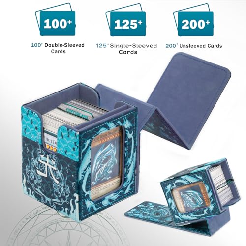 Card Deck Box for YGO MTG | 110+ Double Sleeved Cards Storage Box Trading Games Leather Storage Box with Card Divider,Laser Card,Card Holder - color: White Dragon