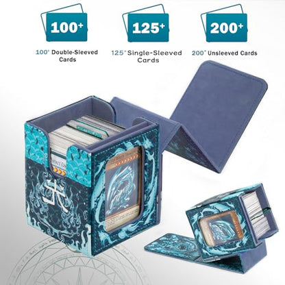 Card Deck Box for YGO MTG | 110+ Double Sleeved Cards Storage Box Trading Games Leather Storage Box with Card Divider,Laser Card,Card Holder - color: White Dragon