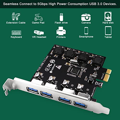 4 Ports Superspeed 5Gbps USB 3.0 PCI Express Expansion Card for Windows 11, 10, 8.x, 7, Vista, XP Desktop PCs, Built in Self-Powered Technology, No Need Additional Power Supply (FS-U4-Pro) - style: FS-U4-Pro