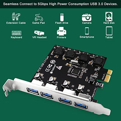 4 Ports Superspeed 5Gbps USB 3.0 PCI Express Expansion Card for Windows 11, 10, 8.x, 7, Vista, XP Desktop PCs, Built in Self-Powered Technology, No Need Additional Power Supply (FS-U4-Pro) - style: FS-U4-Pro