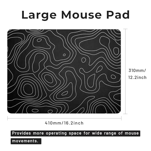 Hard Gaming Black Glass Mouse Pad with White Topographic Design, Large 410mm*310mm Mouse Mat, Unique Professional Glass Surface for Enhanced Precision and Speed - color: Black(Topographic)