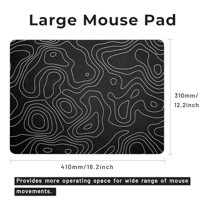 Hard Gaming Black Glass Mouse Pad with White Topographic Design, Large 410mm*310mm Mouse Mat, Unique Professional Glass Surface for Enhanced Precision and Speed - color: Black(Topographic)