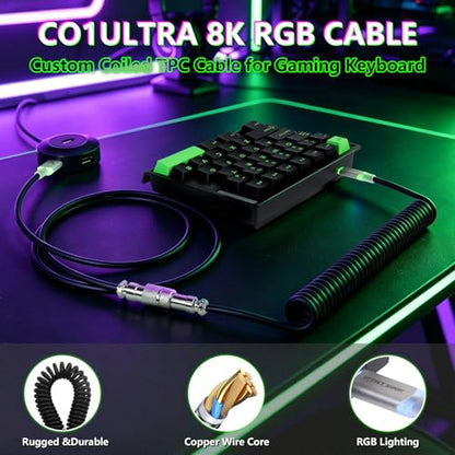 ATTACK SHARK M36 HE One-Handed Magnetic Switch Keyboard, 8000Hz Polling, Hot-Swappable, High-Precision 0.01mm, 36 Keys Wired Keypad with RGB Backlit, C01 Ultra Led Aviator Cable-Green - color: Fluorescent Green