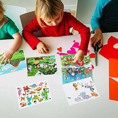 Make a Scene Stickers for Kids, 32 Sheets Reusable Animal Sticker Book | Jungle Farm Dinosaur Mix and Match, DIY Toddler Activity, Birthday Party Favor