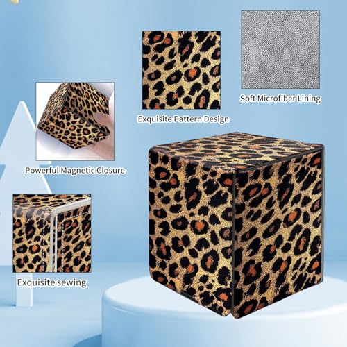 Card Deck Box for MTG Commander,Collectible Trading Storage Box Fits 120+ Single Sleeved Cards Magnetic Case PU Leather for Magic Commander TCG CCG MTG,Art Leopard Print - color: Art Leopard Print