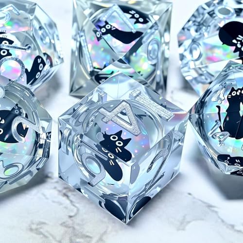 Dungeons and Dragons dice Set DND, polyhedral D&D Resin dice Set, Suitable for Role-Playing dice Game RPG Pathfinder DND dice Set - color: Quicksand Black Cat Silver