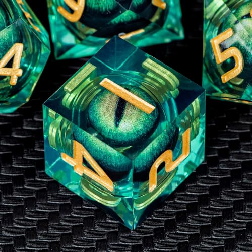 ARUOHHA DND Resin Dice Dragon Eye Liquid Core Polyhedral D and D Dice Set with Gift Box, Green Sharp Edged Dice Role Playing Game D20 D12 D10 D8 D6 D4 - color: Ly01-green