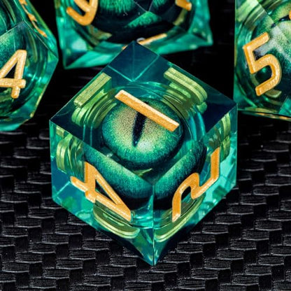 ARUOHHA DND Resin Dice Dragon Eye Liquid Core Polyhedral D and D Dice Set with Gift Box, Green Sharp Edged Dice Role Playing Game D20 D12 D10 D8 D6 D4 - color: Ly01-green