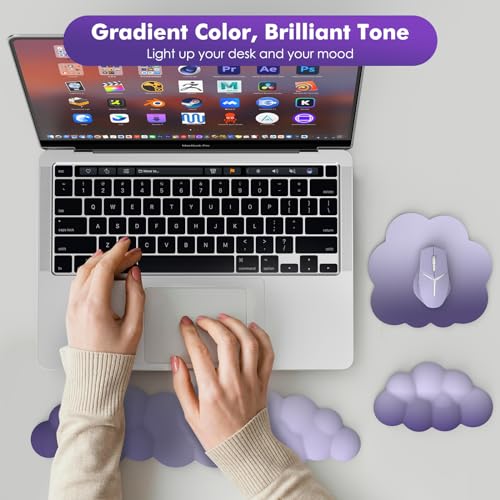 MoKo Cloud Wrist Rest for Keyboard and Mouse with Mouse Pad, Purple | Ergonomic Cloud Arm Keyboard Wrist Rest with Mouse Rest Wrist Pad, Durable Polyester, For Office, Gaming, Computer, Laptop - color: Gradient Purple