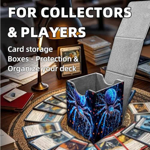 for MTG Deck Box, Trading Card Storage Case Holds 100+ Sleeved Cards, Glowing Blue Spider on Web Magnetic Closure Durable Deck Holder for Magic The Gathering, TCG & Commander - color: Glowing Blue Spider on Web