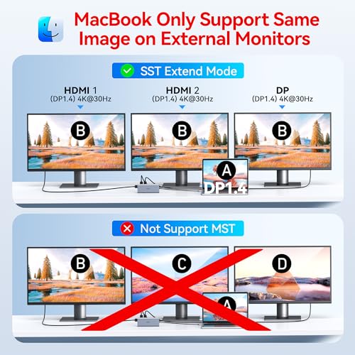 USB C Docking Station Dual Monitor for HP,Laptop Docking Station 3 Monitors | USB C Hub Dock Triple Display to 2 HDMI 4K,DP,Ethernet,6 USB,PD,SD/TF,USB C Adapter 14 in 1 Computer Docking Station for Dell