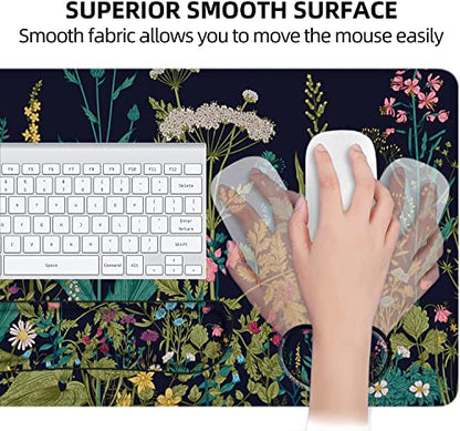 Large Mouse Pad with Wrist Rest, 4-in-1 Wrist Rest for Keyboard and Mouse | Non-Slip Waterproof Desk Mat Set, 35.4"x15.7" Desk Mat+Keyboard Wrist Rest+Mouse Wrist Support+Cup Coaster for Home Office - color: 4Pcs-Weeds