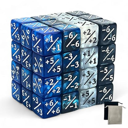 Luck Lab MTG Magic Life Counter Dice, 48 PCS - Compatible w/Magic Card Game Accessories, CCG Creature Stats w/ 2 Dice Bags (Blue Pearl, Blue Swirl, White Pearl, Black Pearl) - color: Blue Pearl, Blue Swirl, White Pearl, Black Pearl
