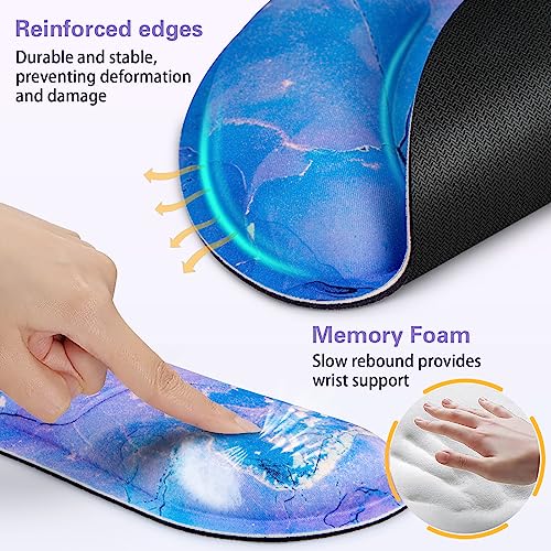Mouse Pad Purple, Mouse Pad with Wrist Rest Set, 3-in-1 | Wrist Support Mousepad Set,Gaming with Anti-Skid Base,Ergonomic Memory Foam Keyboard Gel Wrist Rest - color: Purple Blue Marble