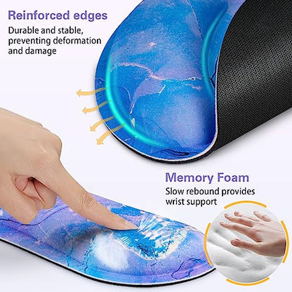 Mouse Pad Purple, Mouse Pad with Wrist Rest Set, 3-in-1 | Wrist Support Mousepad Set,Gaming with Anti-Skid Base,Ergonomic Memory Foam Keyboard Gel Wrist Rest - color: Purple Blue Marble