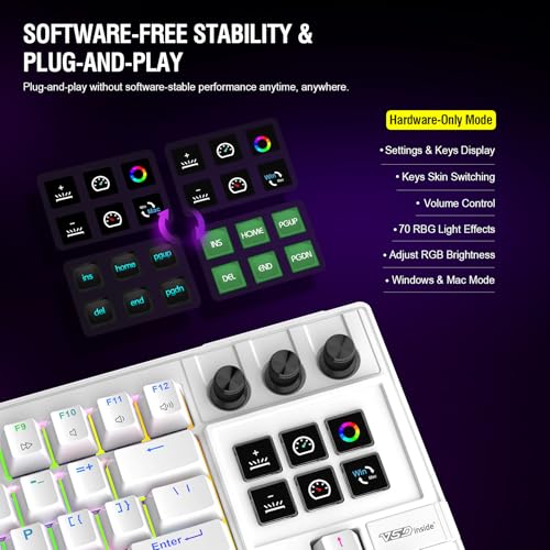 K1 Pro Macro Keyboard, Wired Only Full-Key Programmable On-Board Keypad, Custom Gaming Streaming Mechanical Keyboards with Screen & Knob, Gasket, RGB Backlit, Hot Swappable Shortcut Pad - color: White