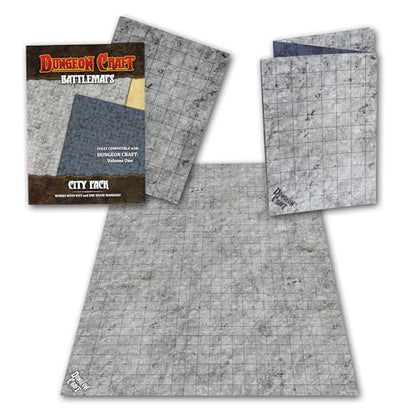 Dungeon Craft Realm's Edge Trio Bundle – Realm’s Edge Board Game & 2 Double-Sided Battlemaps (City Pack & Turned Earth Pack) – Wet/Dry Erase, D&D Compatible, 24"x33" 1" Grid, Adventure Set