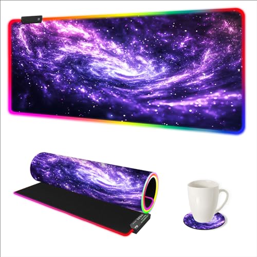 AIMSA RGB Mouse Pad LED Gaming Mouse Pad with 14 Lights Modes, Non-Slip Rubber Base Computer Carpet Desk Mat for PC Laptop (35.4 x 15.8 inch) Purple Blue Nebula - color: Purple Blue Nebula