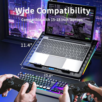 KeiBn Laptop Cooling Pad, Gaming Laptop Fan Cooling Pad with 15 Quiet Fans, RGB Laptop Cooler for 10-17.3 Inch, 4 Height Stands, 2 USB Ports - Blue - size: AA2-15-Blue