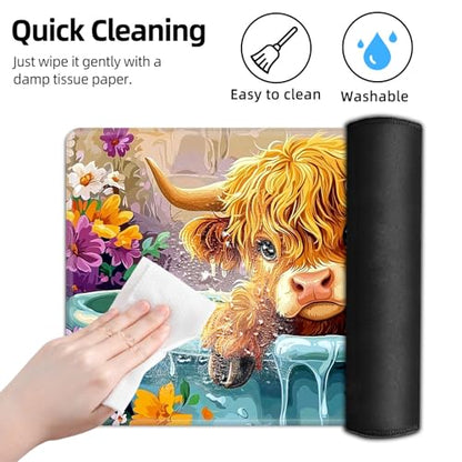 for MTG Playmat TCG Card Game Mat with Stitched Edges,Board Game Mats Non-Slip Waterproof Rubber Base 24 x 14 inch for CCG RPG DTCG Trading Card,Cute Cow Bathing - color: Cute Cow Bathing