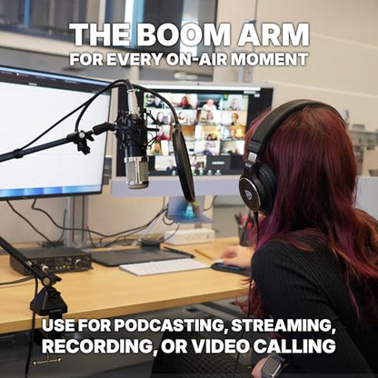 Rockville R-BOOM 34 Black 34" Easy-Adjust Boom Arm Studio Podcast Mic Stand | Desk Clamp, Steel Construction, No Exposed Springs, 360-Degree Rotation, Broadcast/Streaming, Includes Mic Clip and Adapter